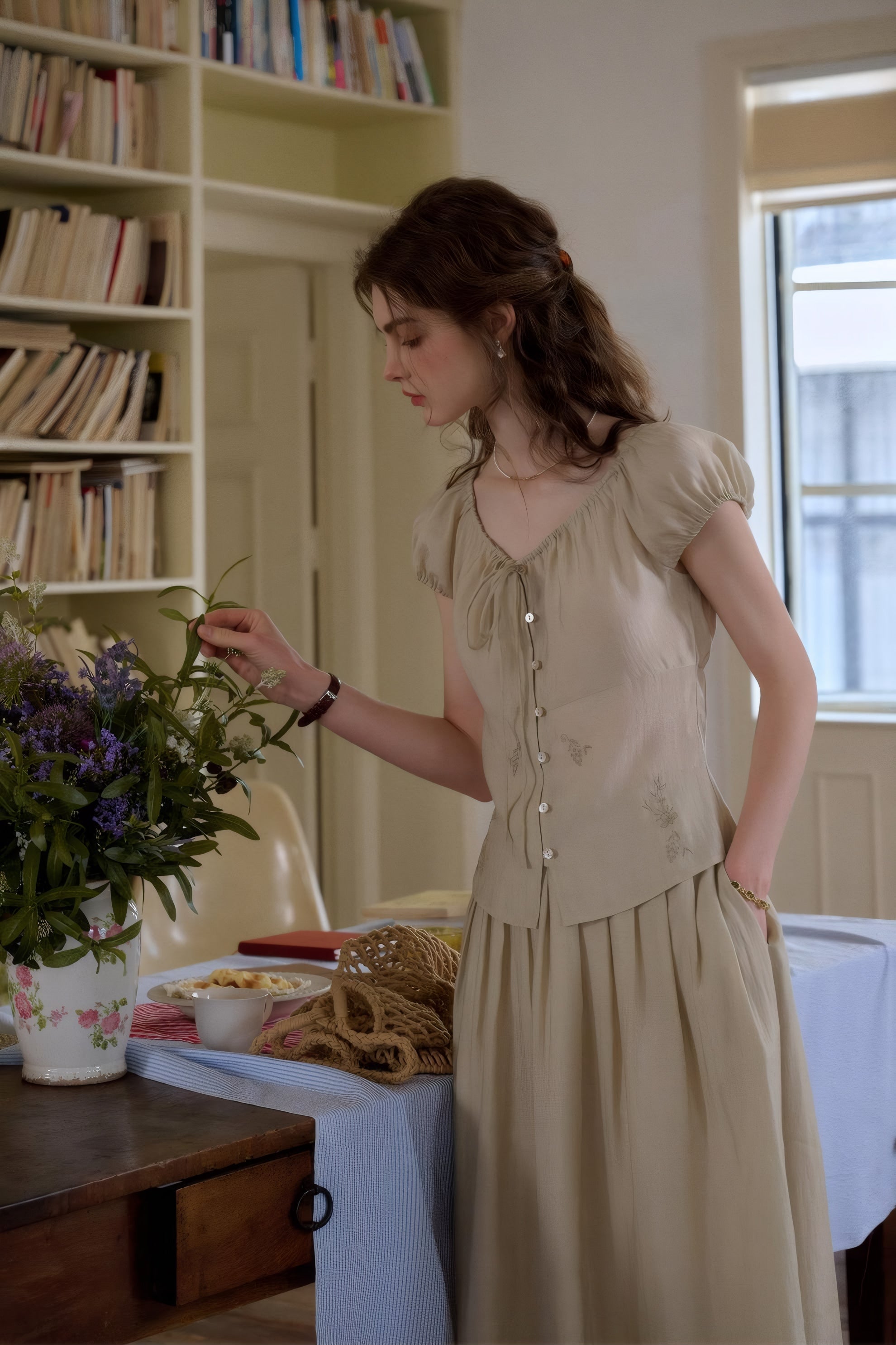 ELNOVÉ Thomasine Embroidered Tencel Skirt
