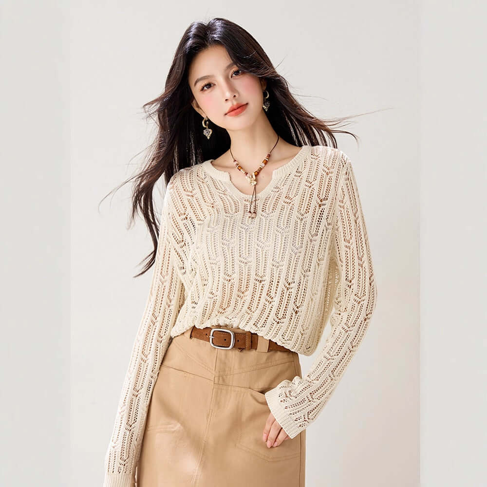 Solène Openwork Knit Pullover