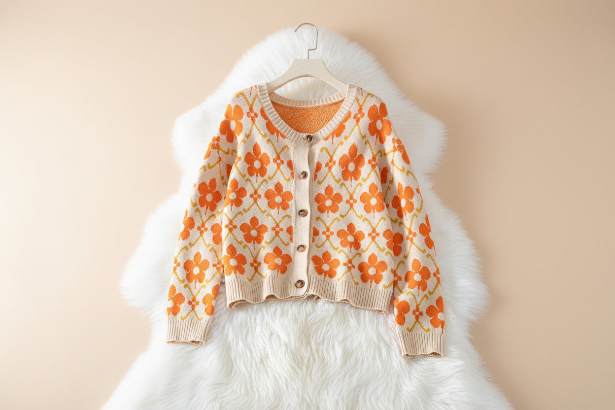 ELNOVÉ Floral Jacquard Knit Cardigan