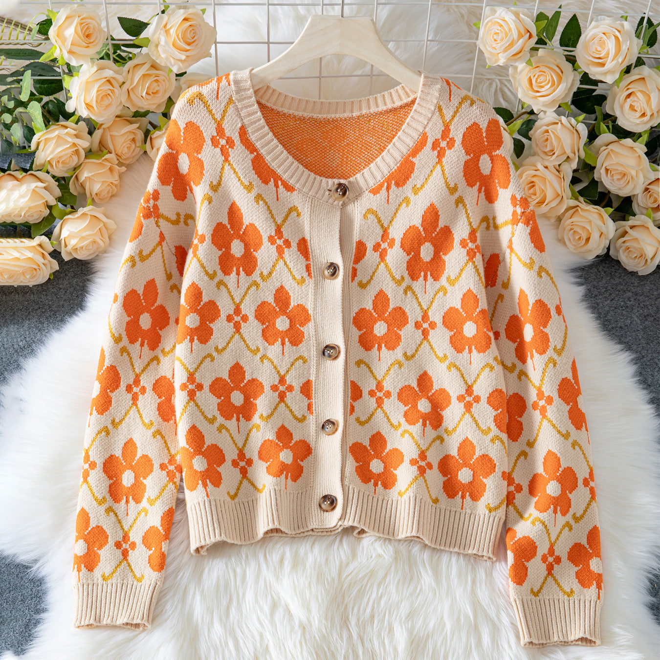 floral jacquard knit cardigan