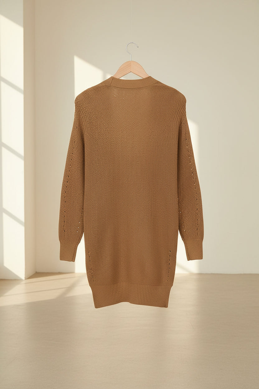 Apricot Cable Knit Drop Sleeve Cardigan — Detail View 5