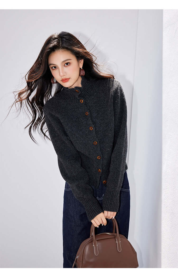 Lisette Striped Stand-Collar Knit Cardigan