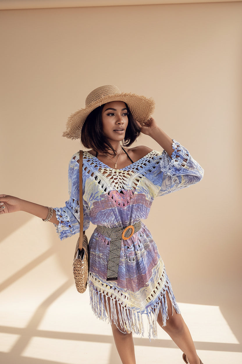 Crochet Fringe Cover-Up Dress