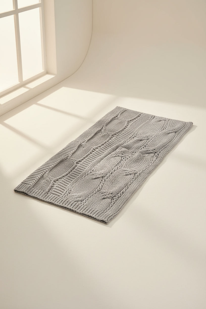 Ribbed Trim Eyelet Cable Knit Cardigan — Full View