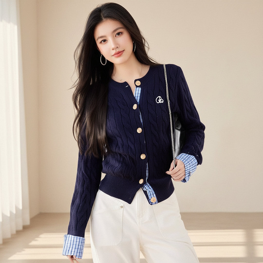 Vintage Plaid Knit Cardigan