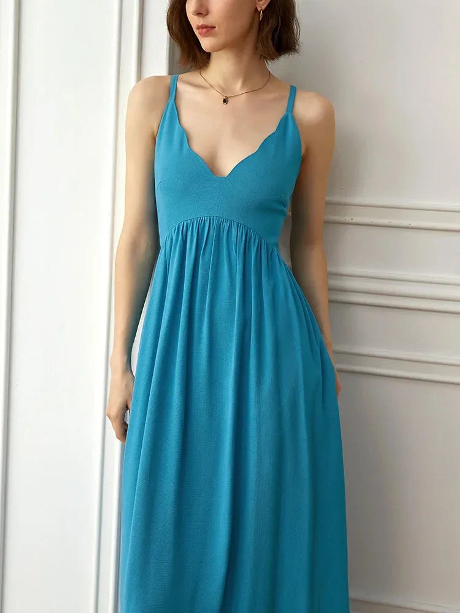 ELNOVÉ Béatrice Robe Porté-épaule Froncée Col en V