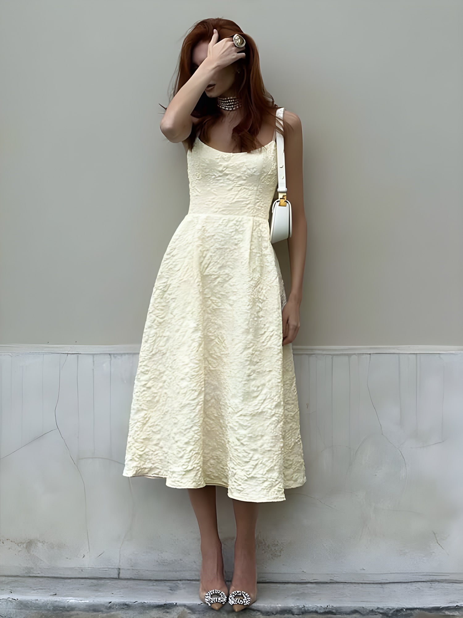 Céleste One-Shoulder Midi Dress#Color_Apricot