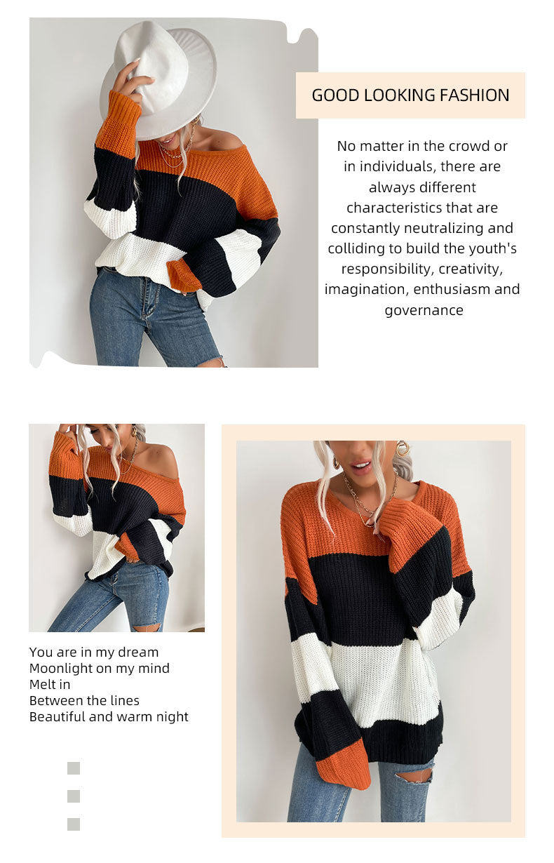 color-block crewneck knit sweater