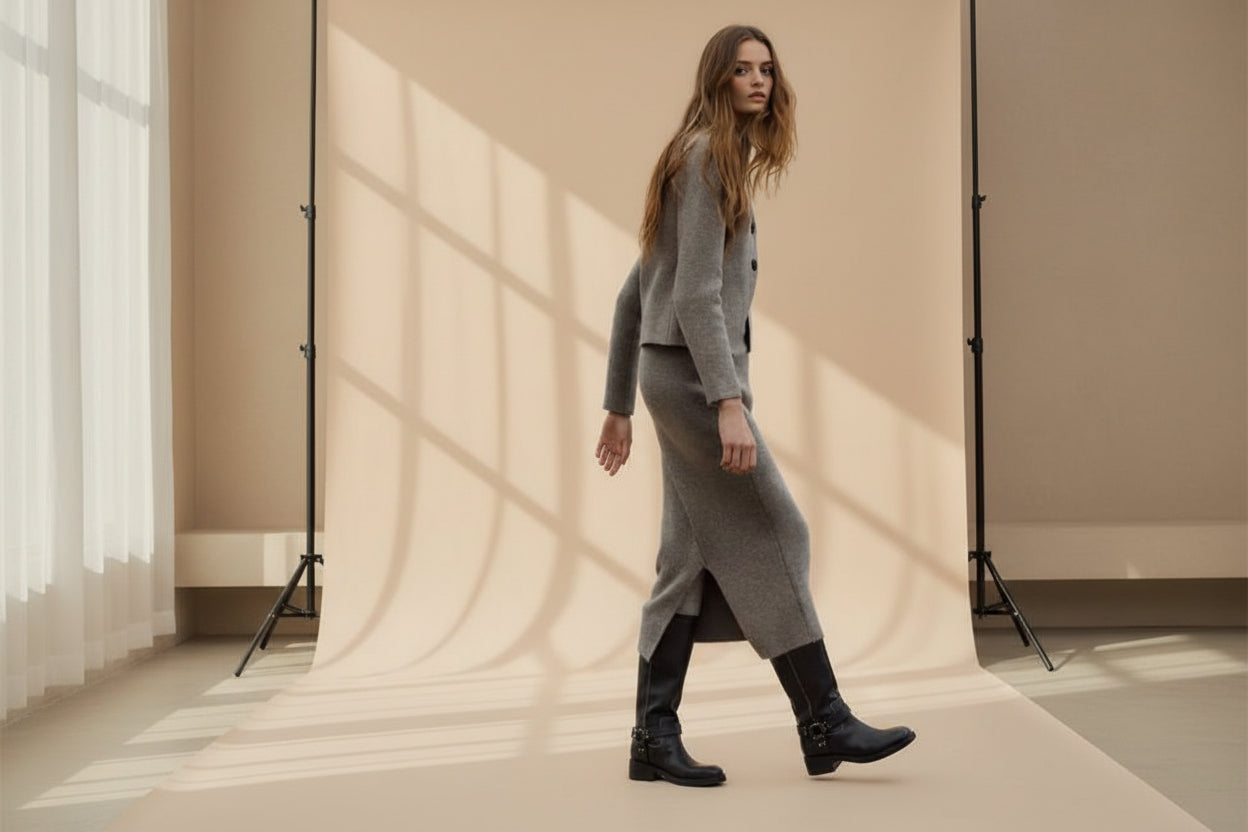 ELNOVÉ Knit Cardigan & Midi Skirt Set