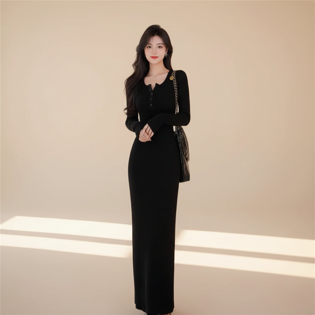 ELNOVÉ Long Bodycon Knit Dress