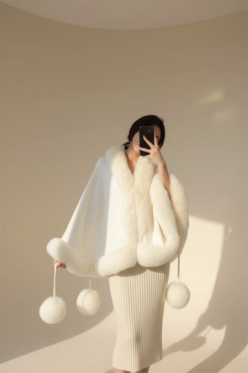 ELNOVÉ Fur Patchwork Shawl Poncho Coat