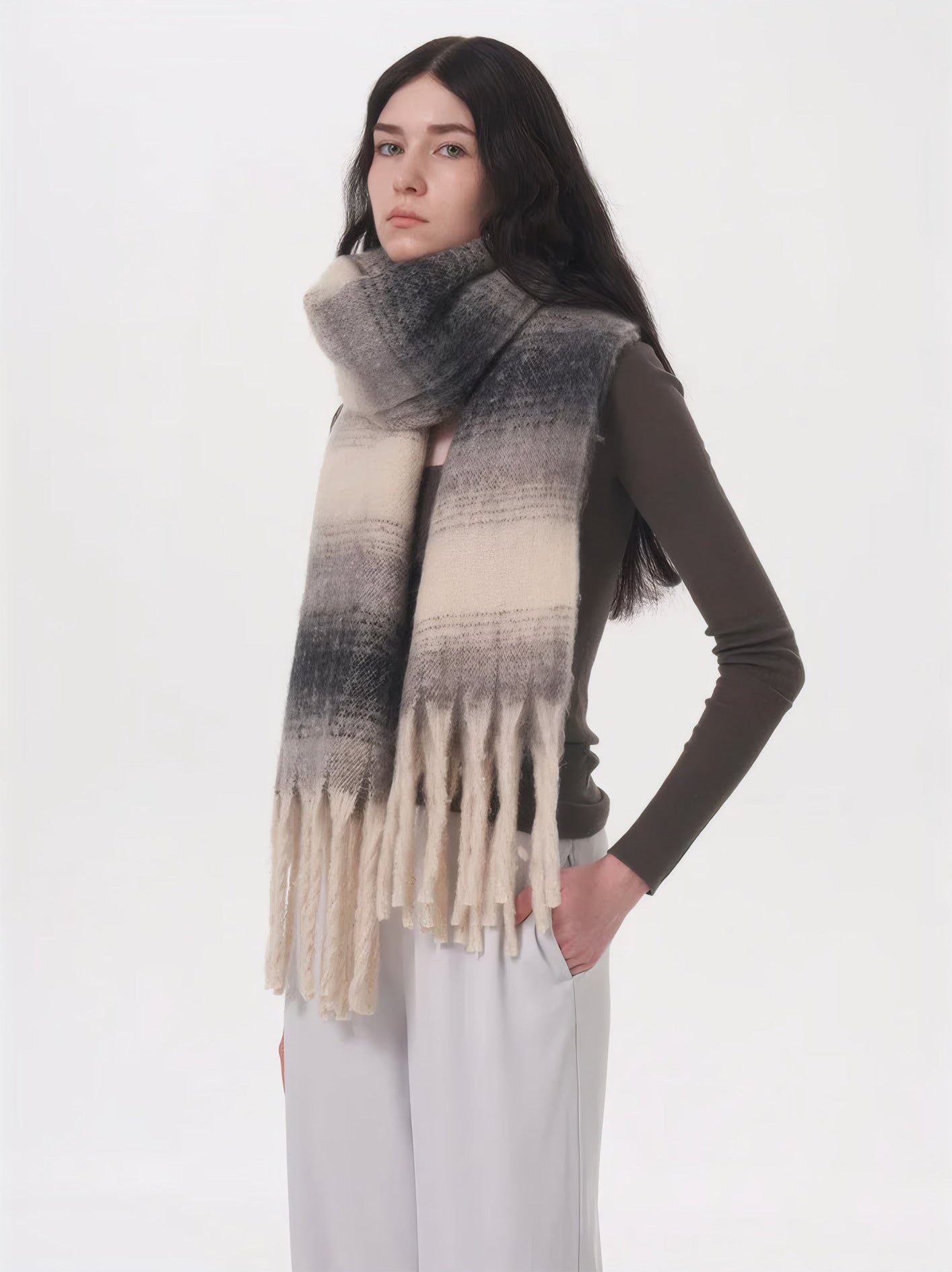 ELNOVÉ Vanessa Striped Tassel Scarf