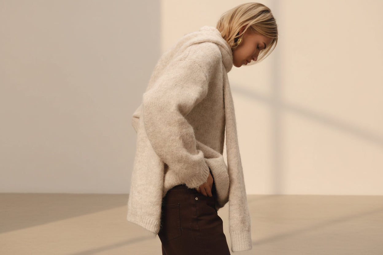 Crew Neck Knit Sweater & Scarf Set — Detail View 3