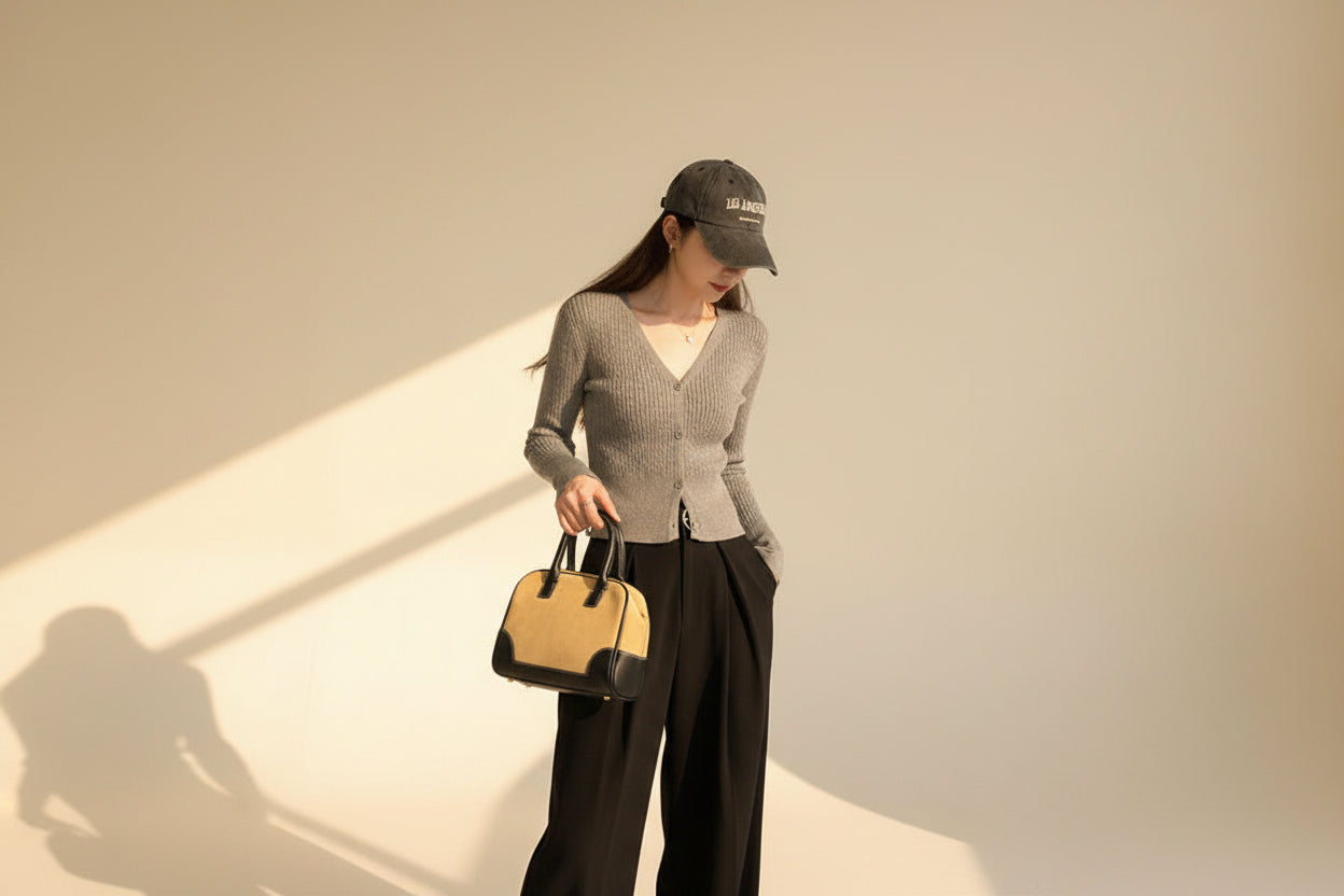 Cable Knit V-Neck Slim Cardigan — Detail View 3