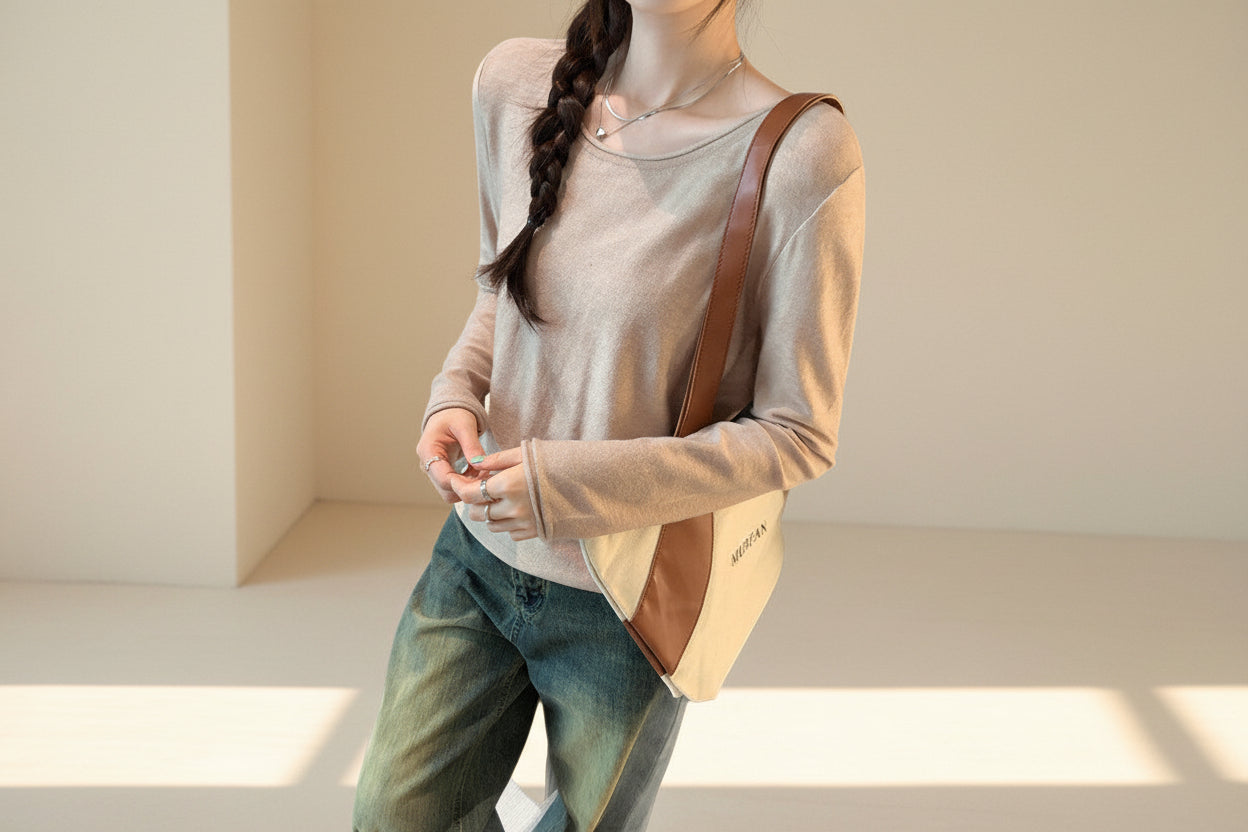 Round Neck Long Sleeve Knit Tee — Styling Detail