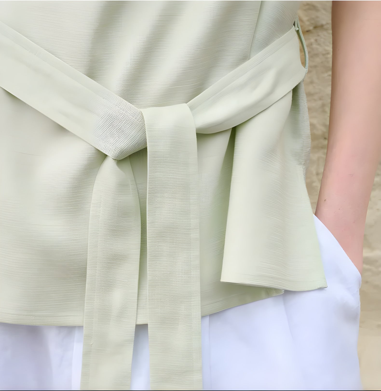 Simone Tencel Swing-Collar Belted Top