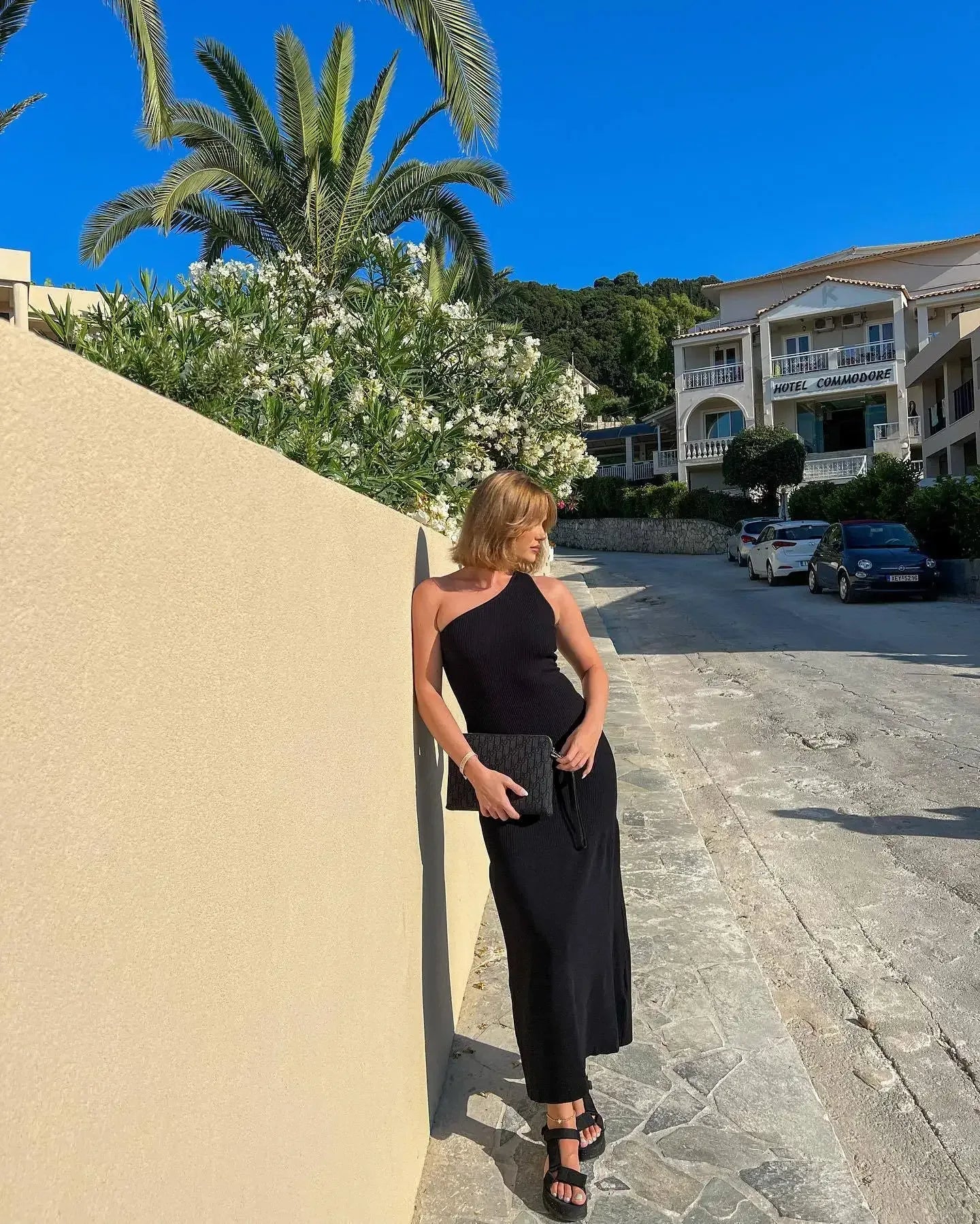 asymmetric sleeveless knit maxi dress