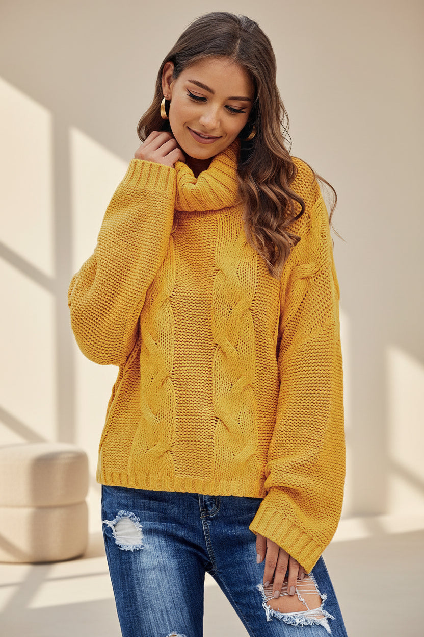 Cable-Knit Handmade Turtleneck Sweater — Detail View 32