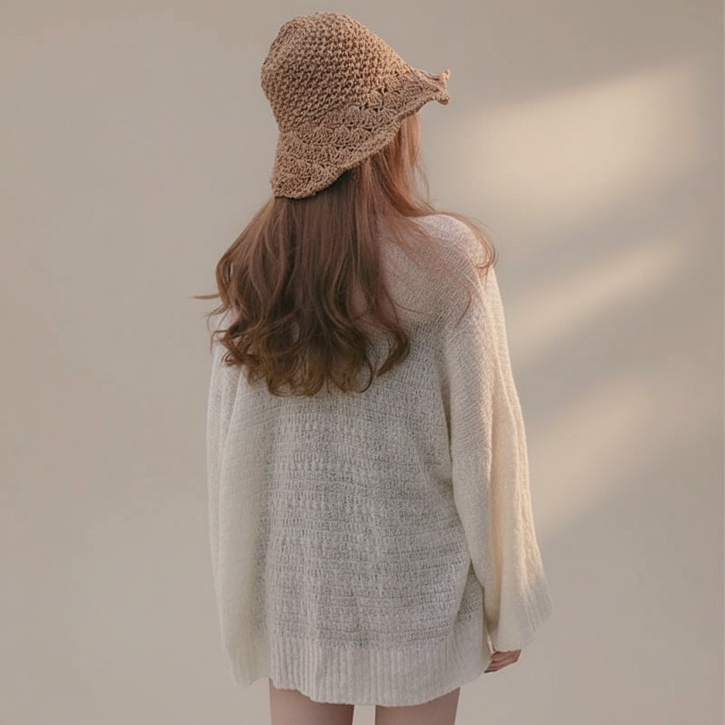 Lightweight V-Neck Ice Silk Knit Cardigan — styling view