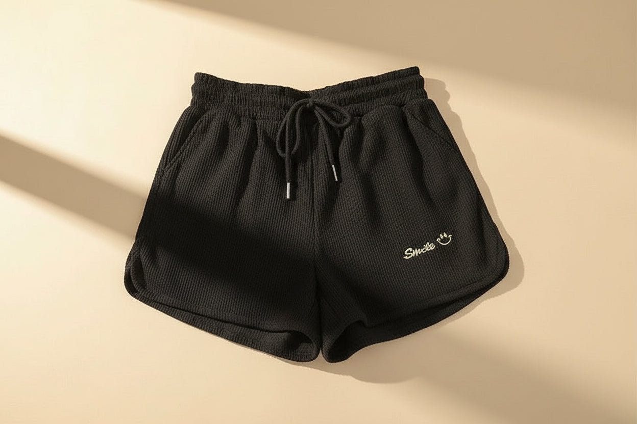 Waffle Knit High-Waist Wide-Leg Shorts — lifestyle shot