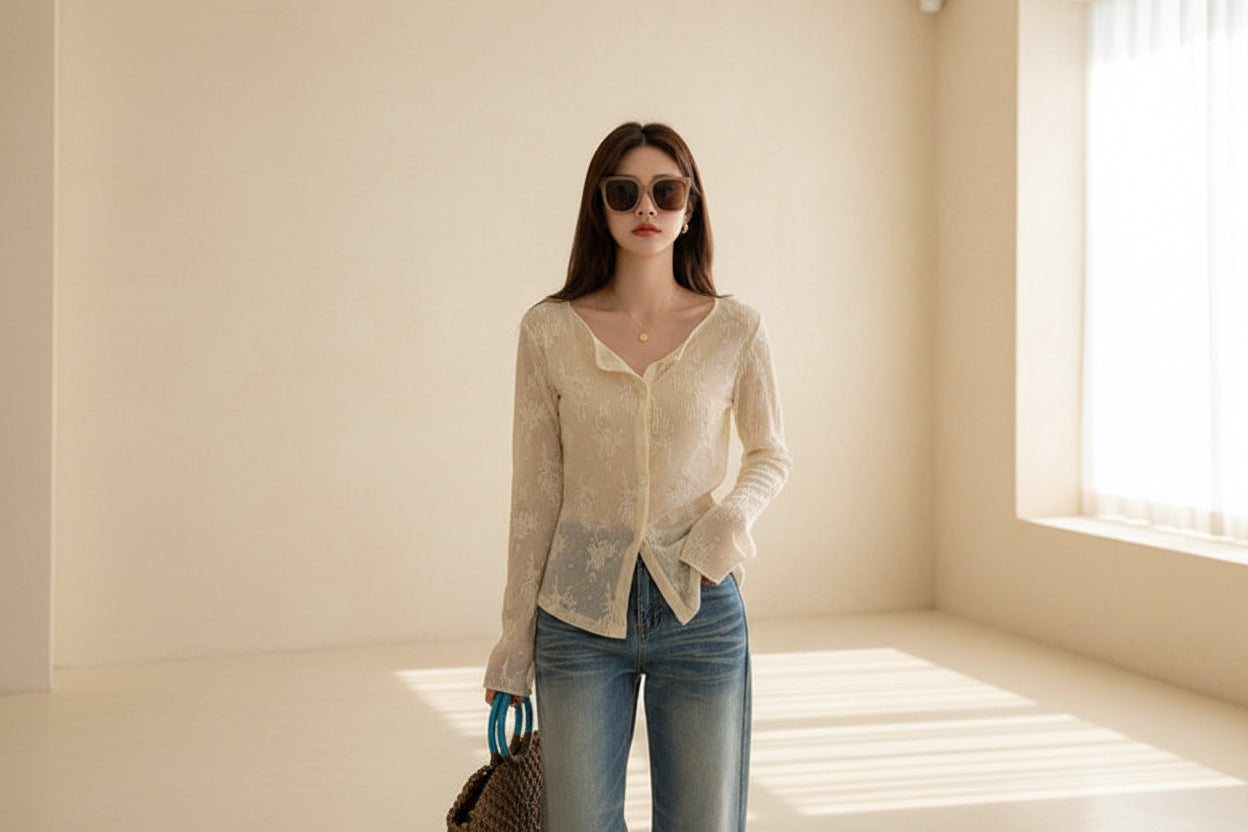 Apricot Lightweight Knit Cardigan — Detail View 1