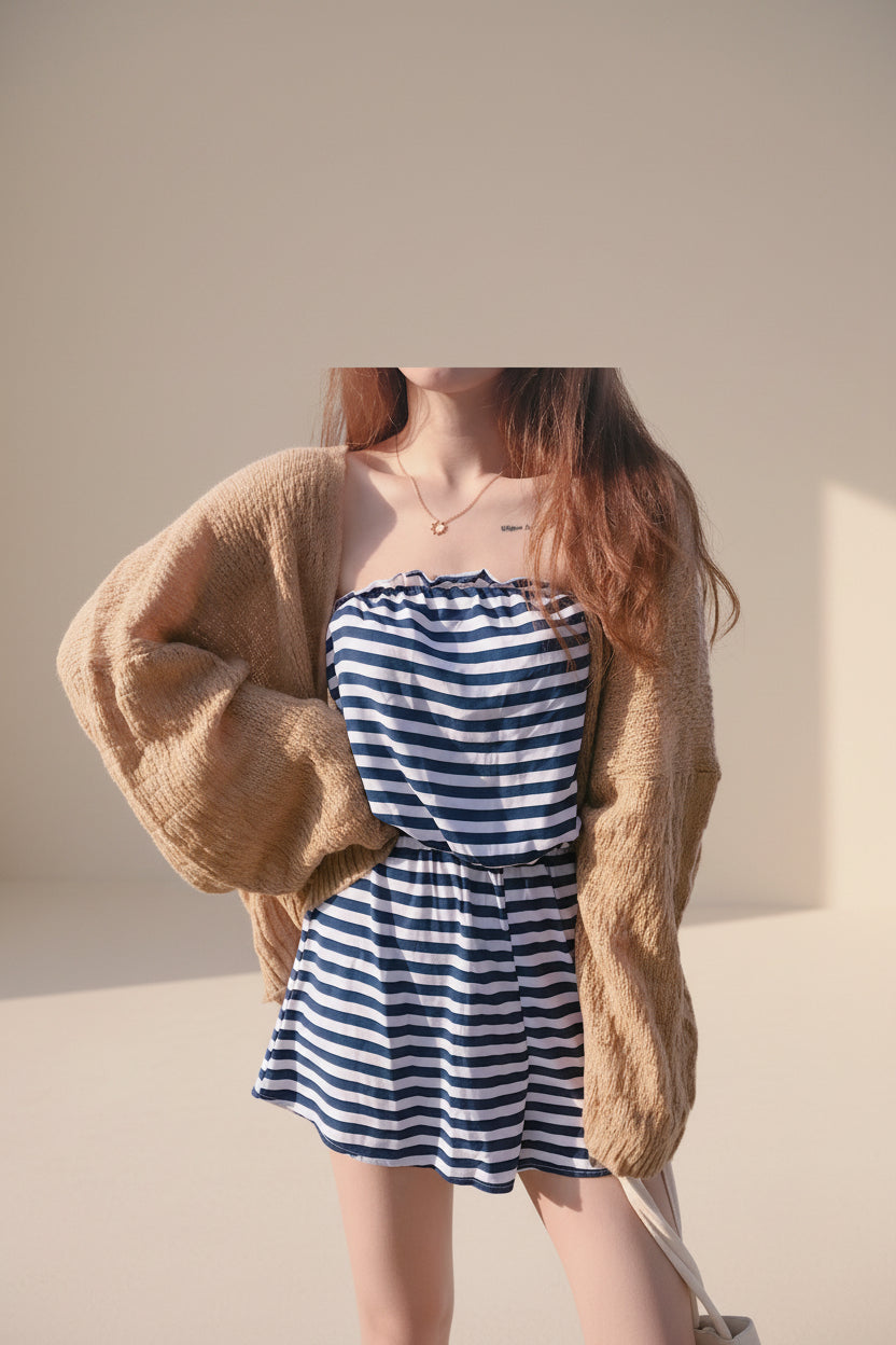 Lightweight V-Neck Ice Silk Knit Cardigan — detail view