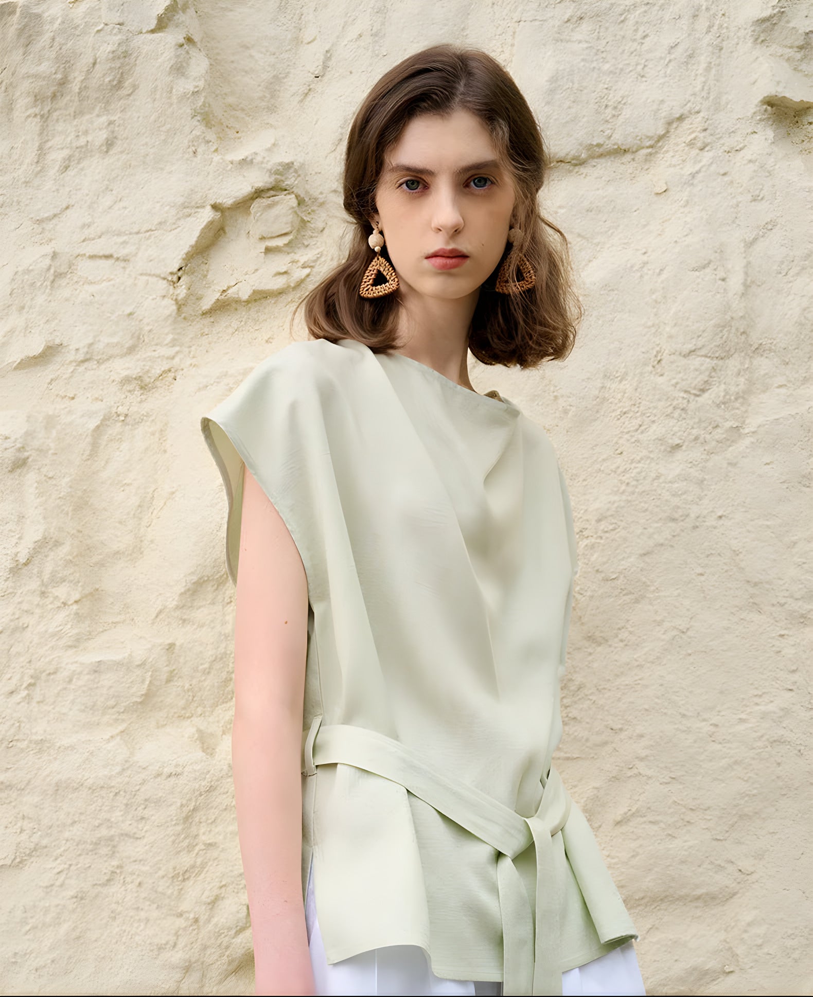 Simone Tencel Swing-Collar Belted Top