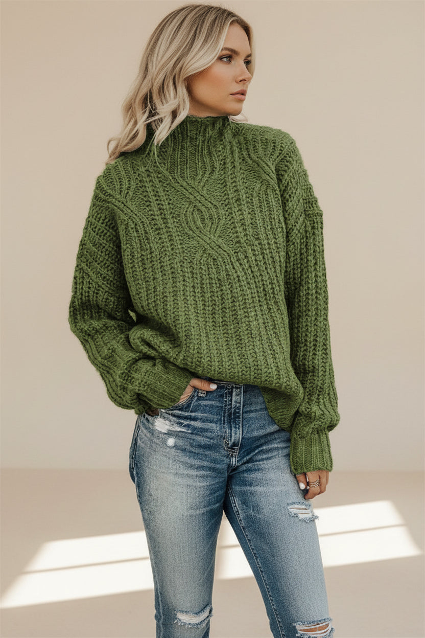 ELNOVÉ High Neck Cable Knit Pullover