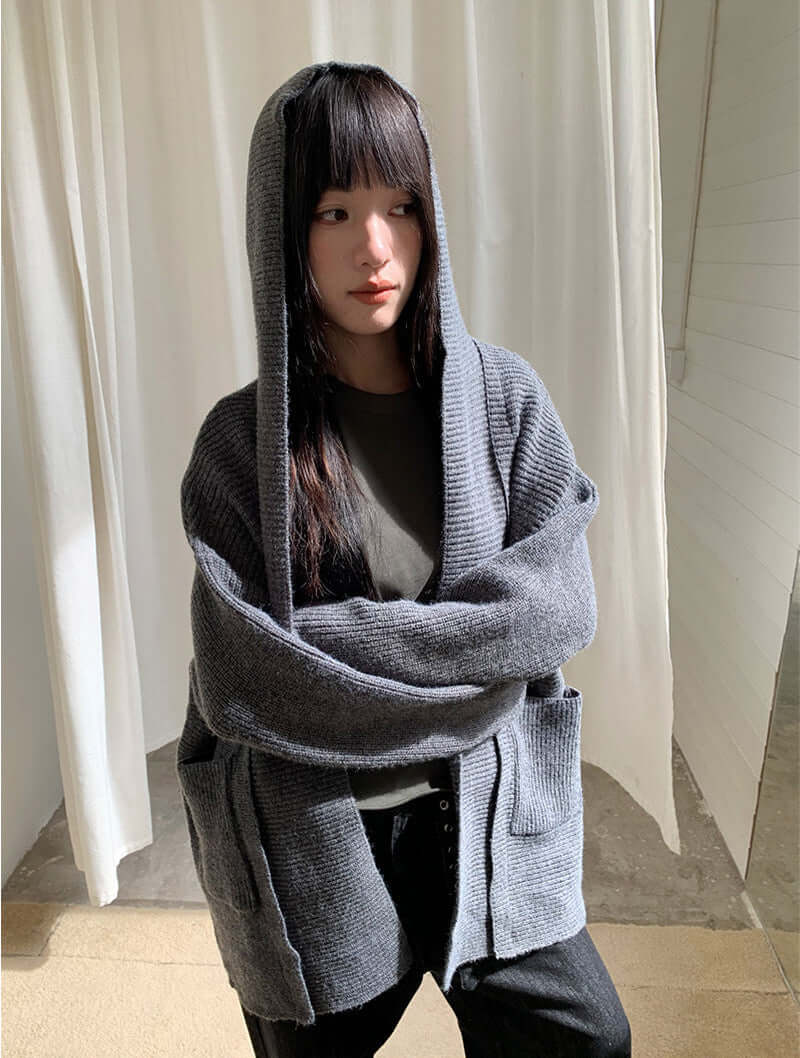 Héloïse Hooded Ribbed Knit Sweater