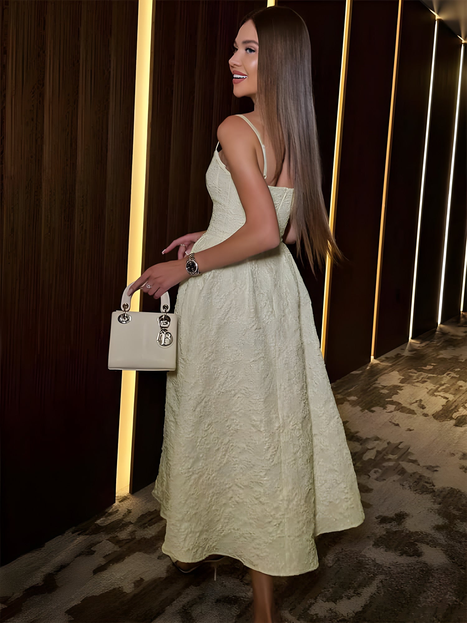 Céleste One-Shoulder Midi Dress#Color_Apricot