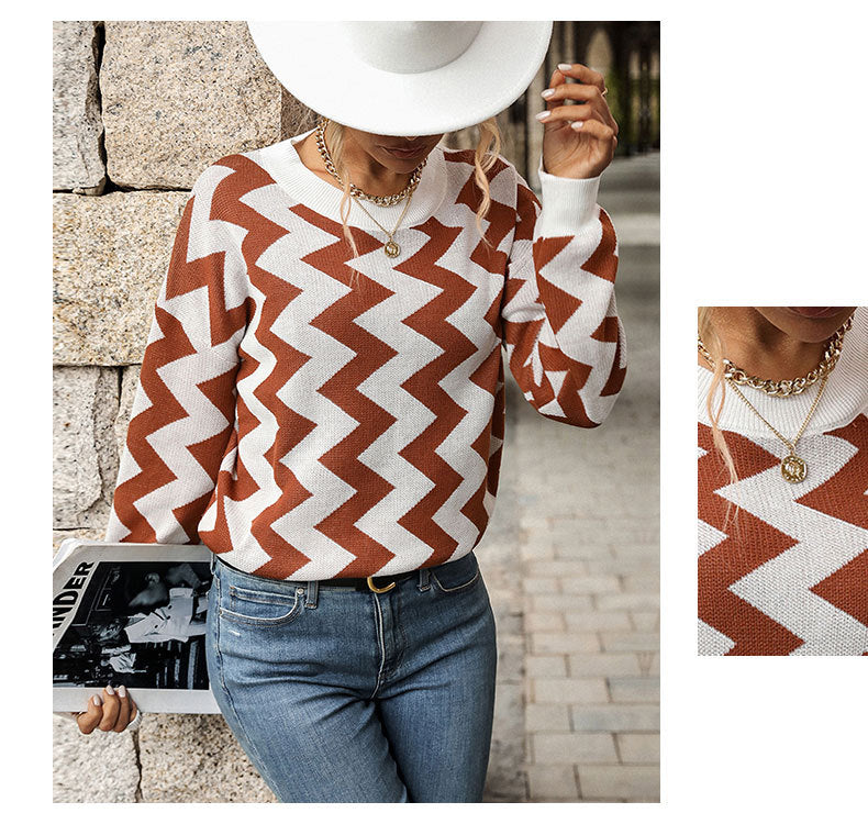 wave-pattern knit pullover