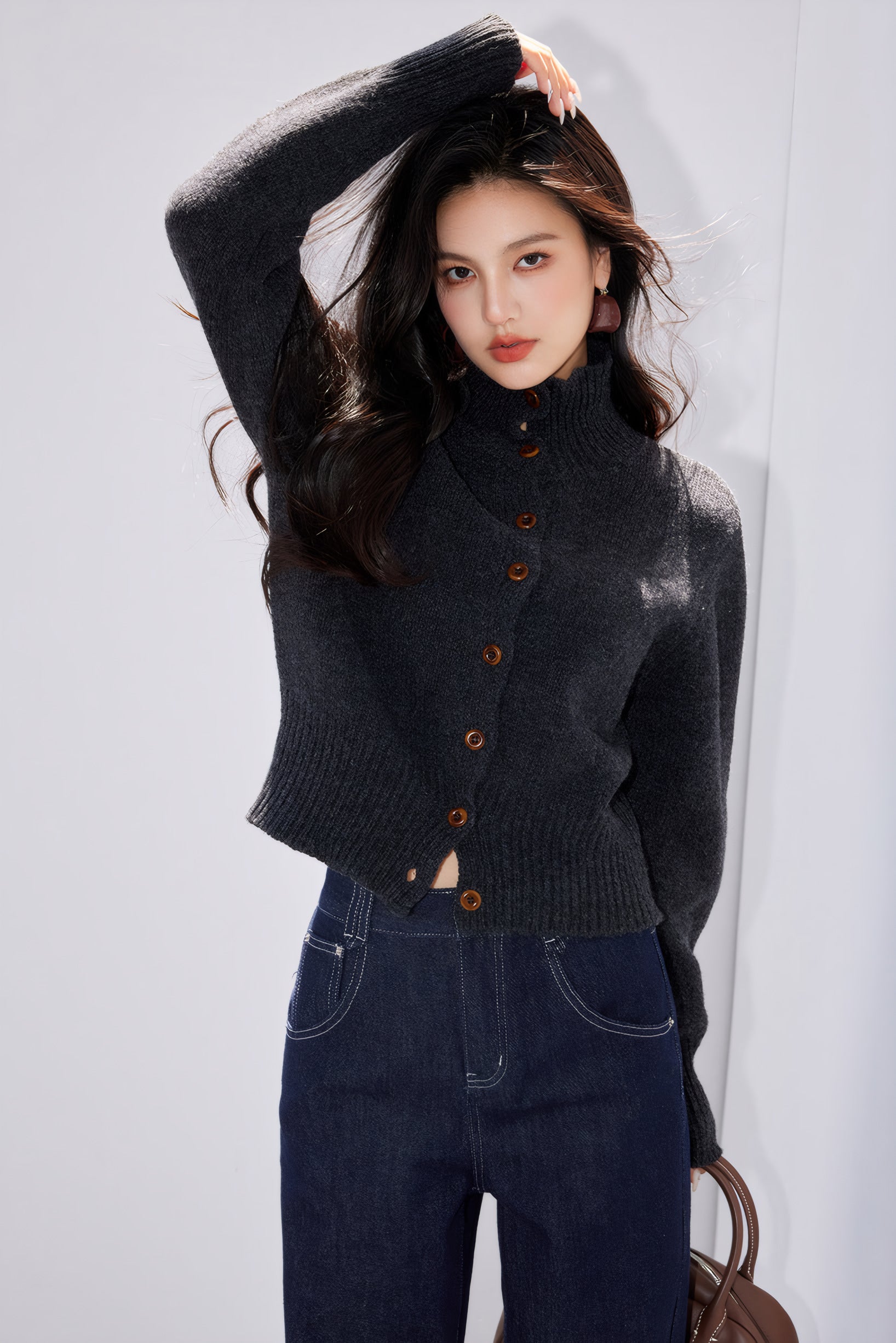 Lisette Striped Stand-Collar Knit Cardigan