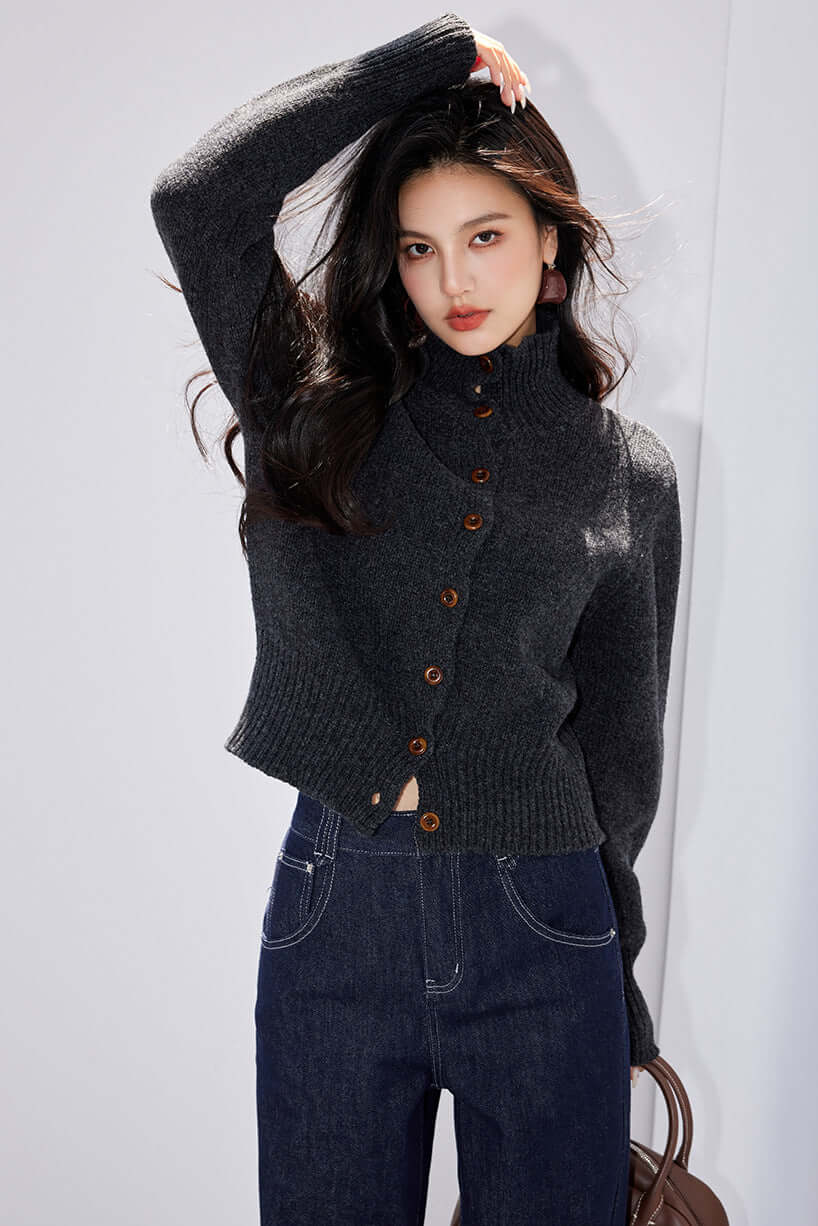 Lisette Striped Stand-Collar Knit Cardigan