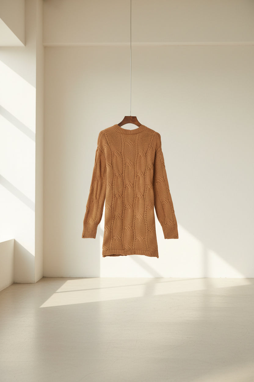 Ribbed Trim Eyelet Cable Knit Cardigan — View 48