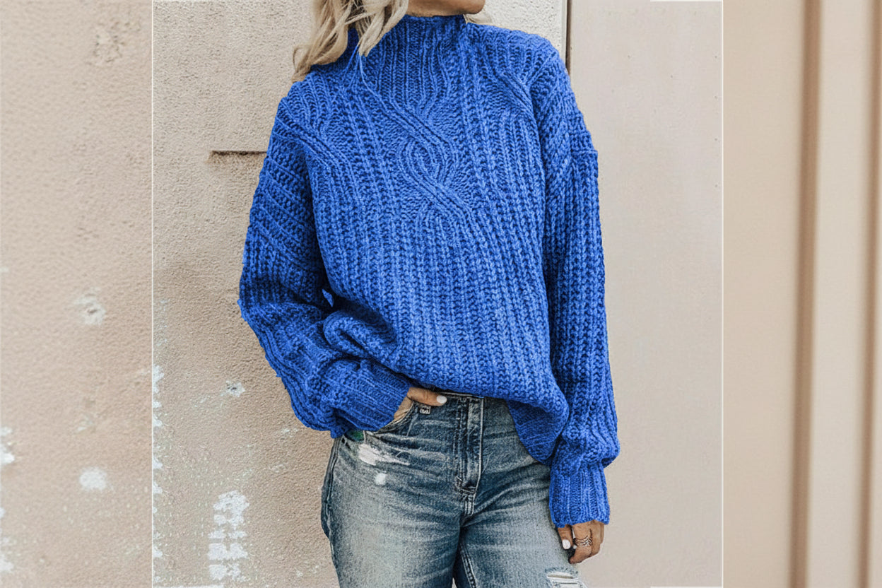 ELNOVÉ High Neck Cable Knit Pullover