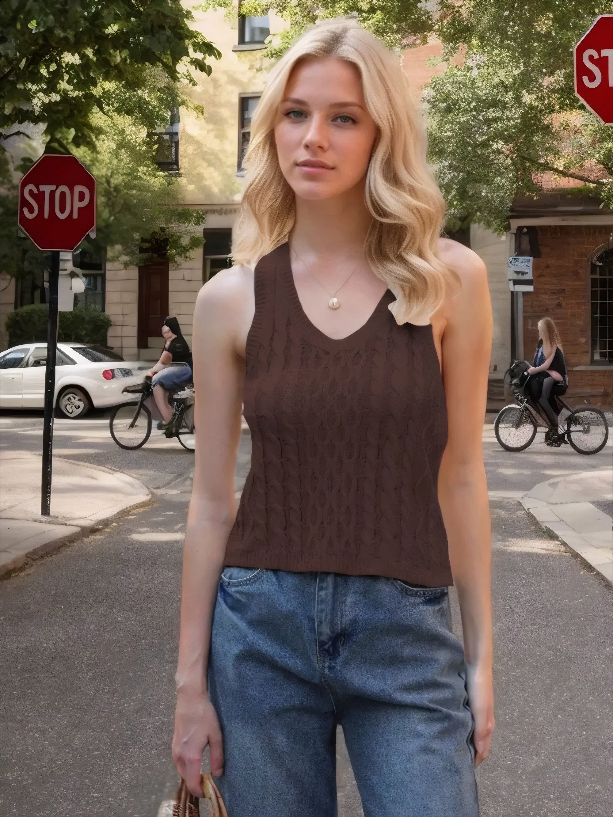 ELNOVÉ Angèle V-Neck Knit Vest