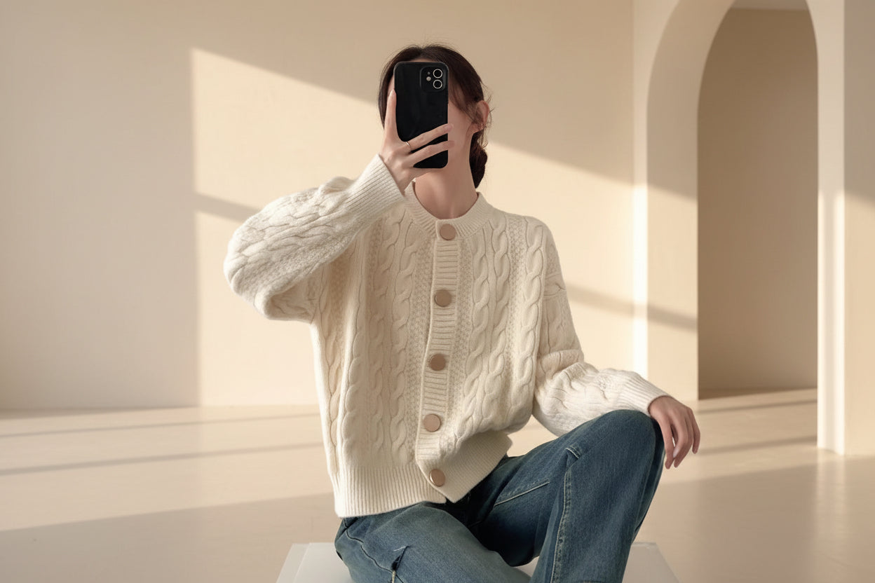 Short Cable Knit Cardigan