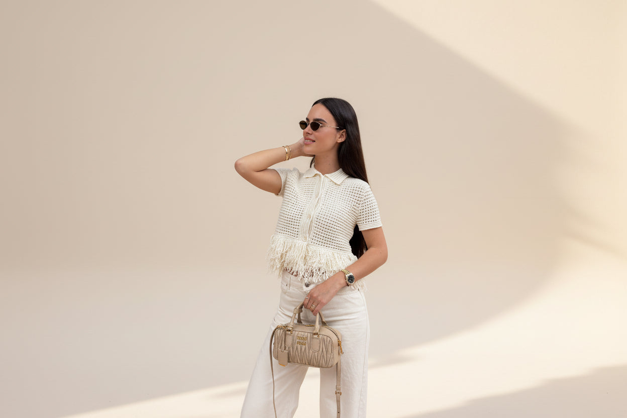 Tassel Lapel Knit Jacket & Dress Set — Back View