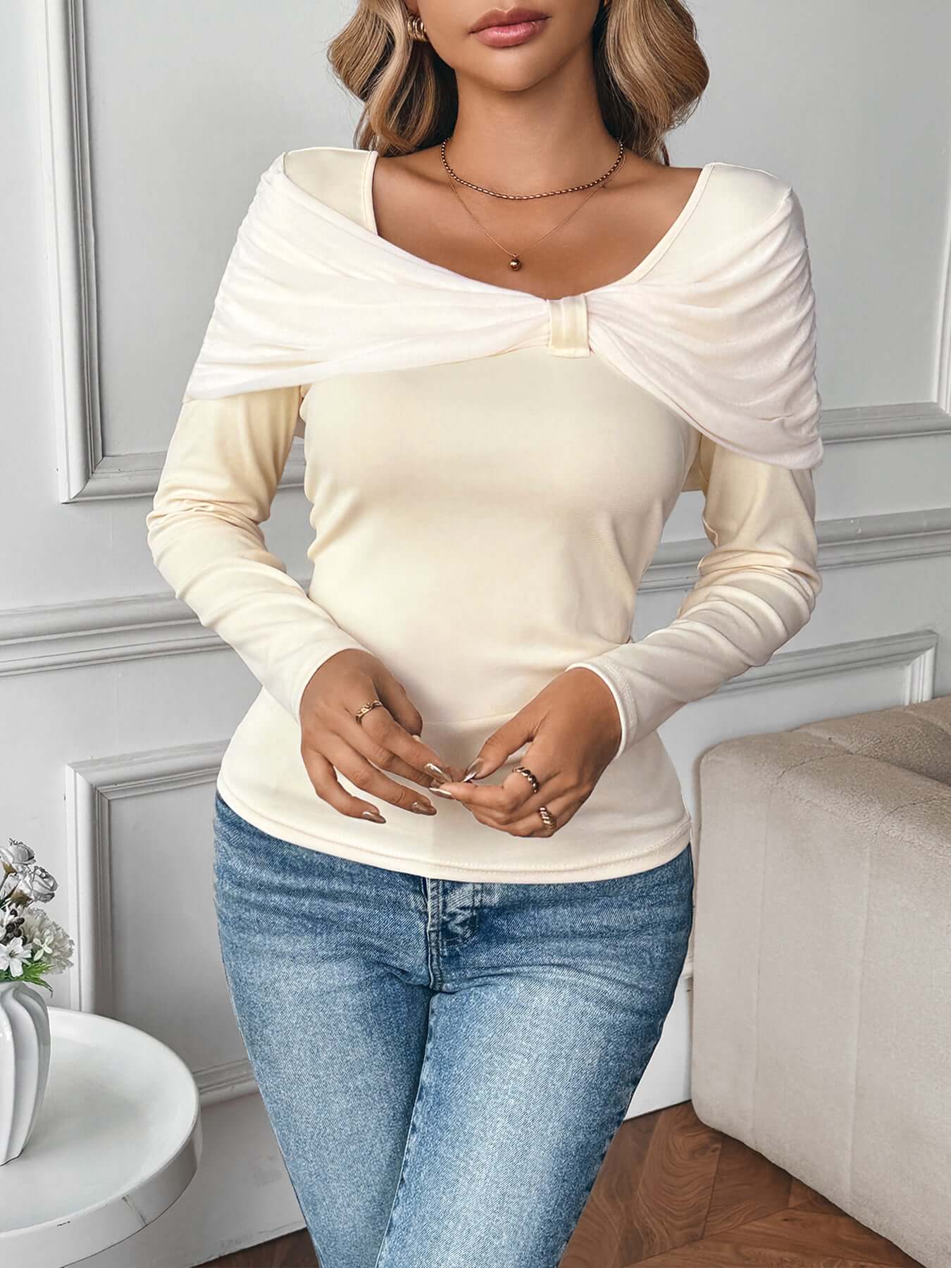 Vivienne Bow-Detail Off-Shoulder Knit Top