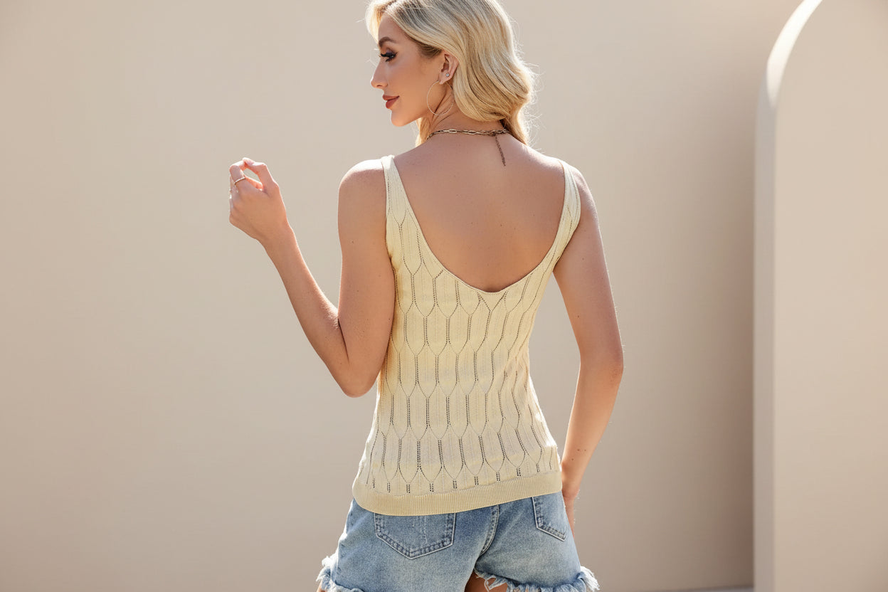 Eyelet Scoop Neck Knit Tank — Detail View 2
