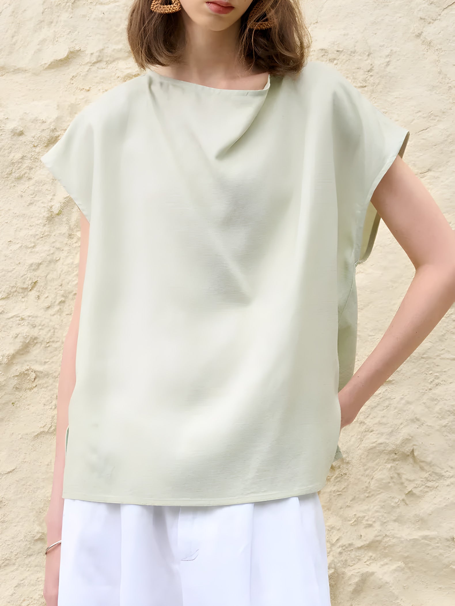 Simone Tencel Swing-Collar Belted Top