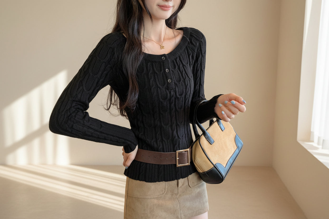 Off-Shoulder Cable Knit Top