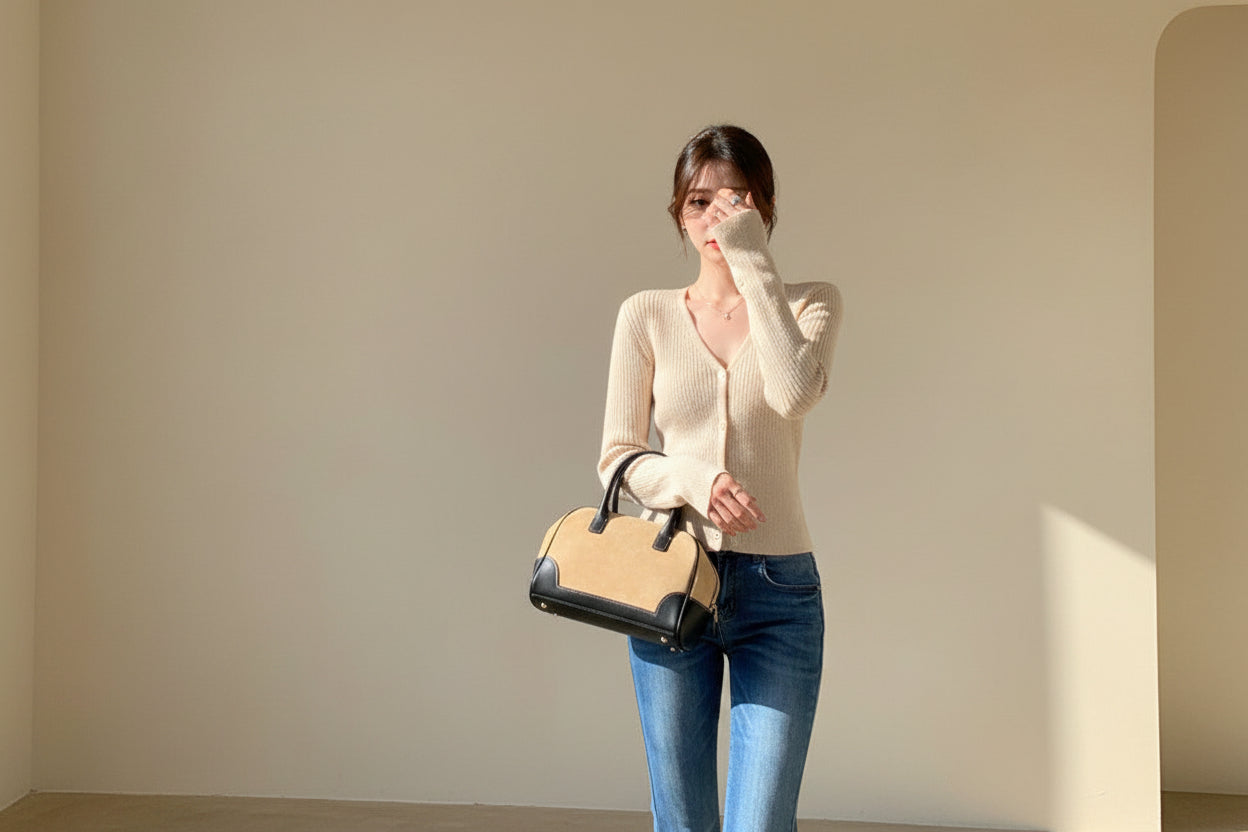 Cable Knit V-Neck Slim Cardigan — Back View