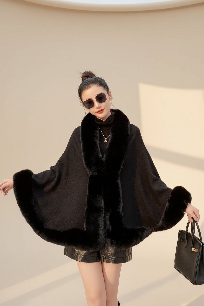 Fur Patchwork Shawl Poncho Coat — View 6