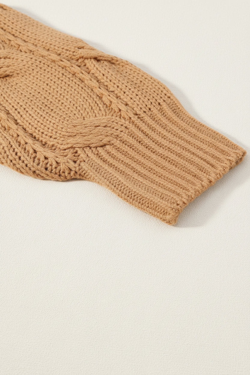 Ribbed Trim Eyelet Cable Knit Cardigan — View 50