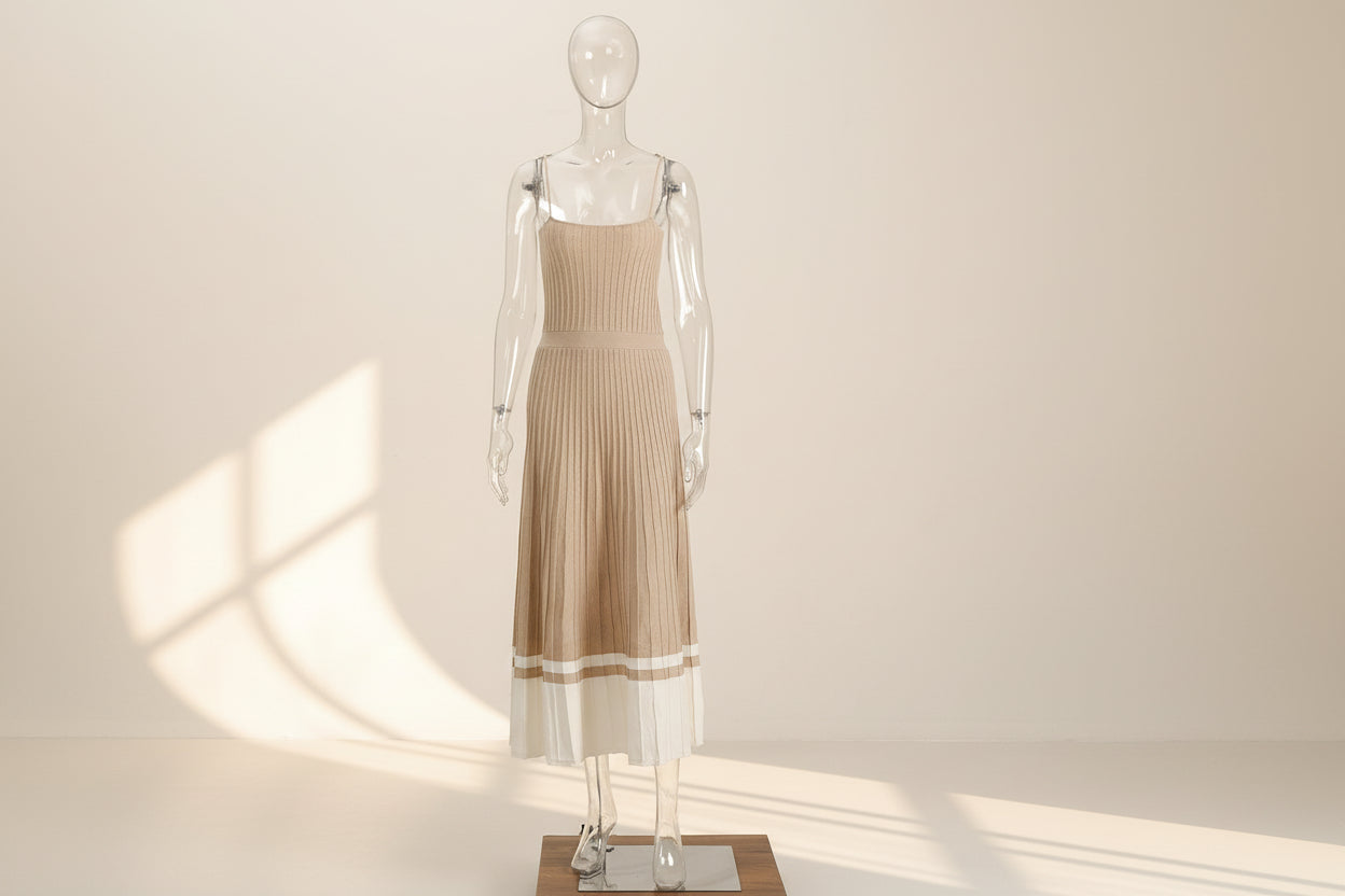 Solid Pleated Knit Slip Dress — side view