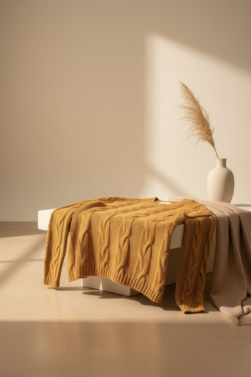 Cable-Knit Handmade Turtleneck Sweater — Detail View 12