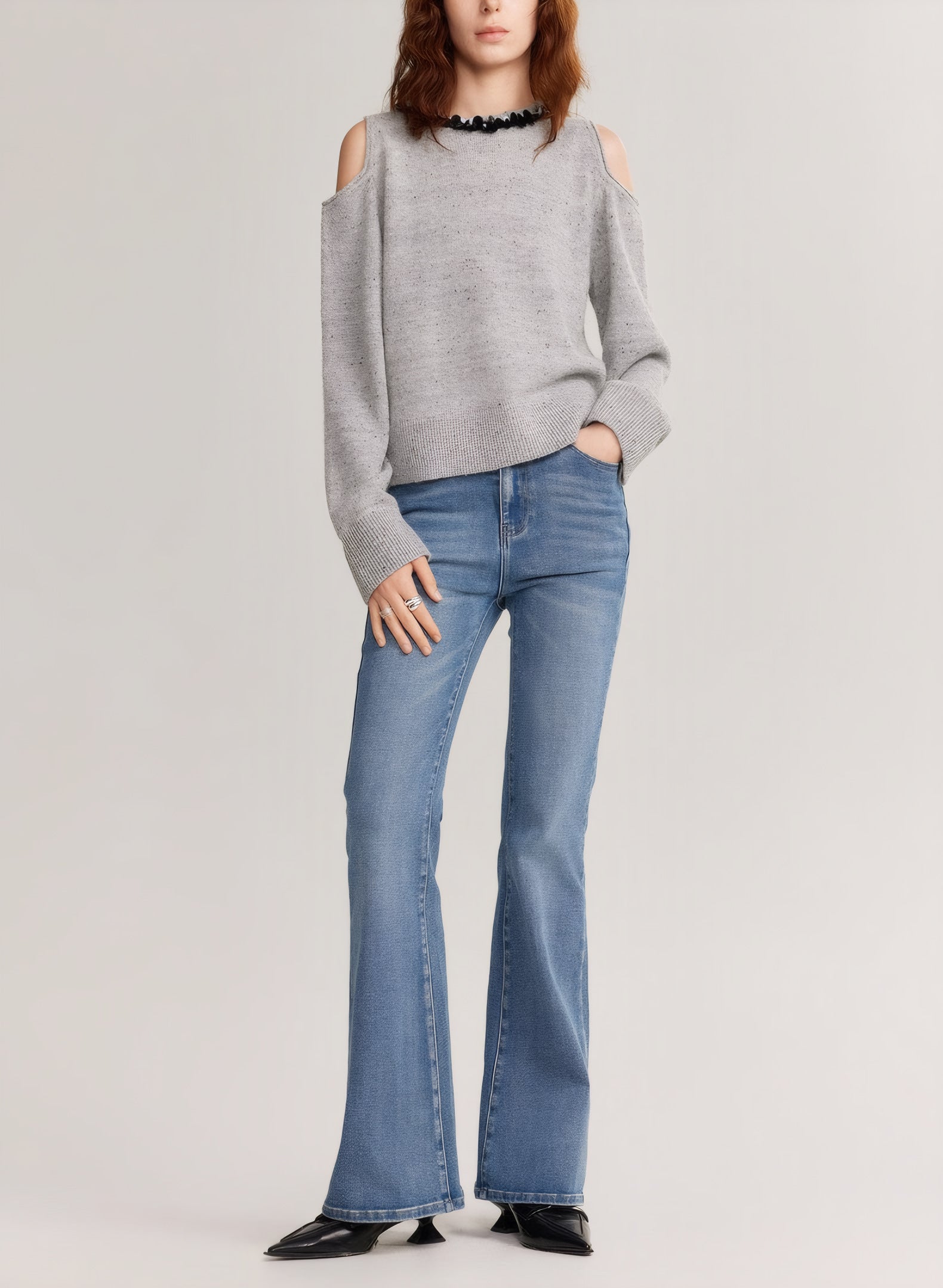 ELNOVÉ Aline Off-Shoulder Bouclé Sweater