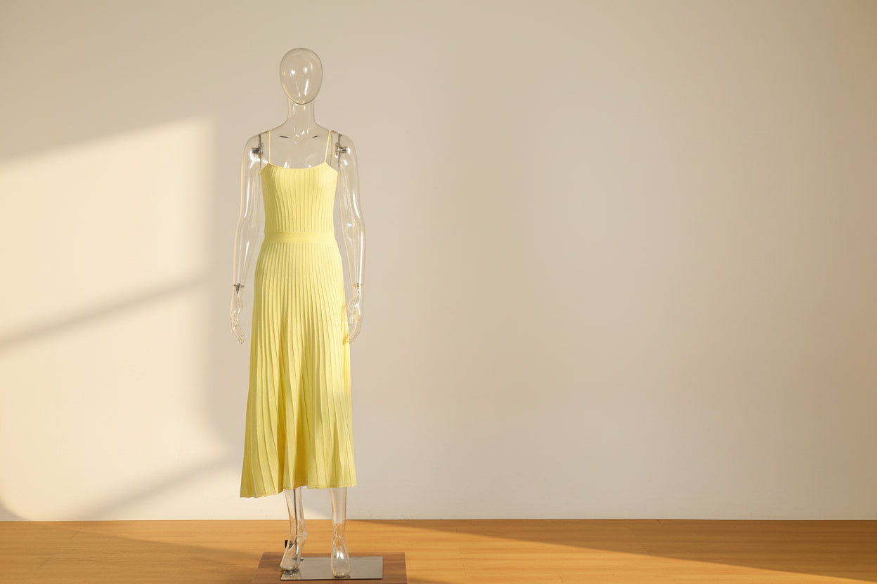 Solid Pleated Knit Slip Dress — alternate angle