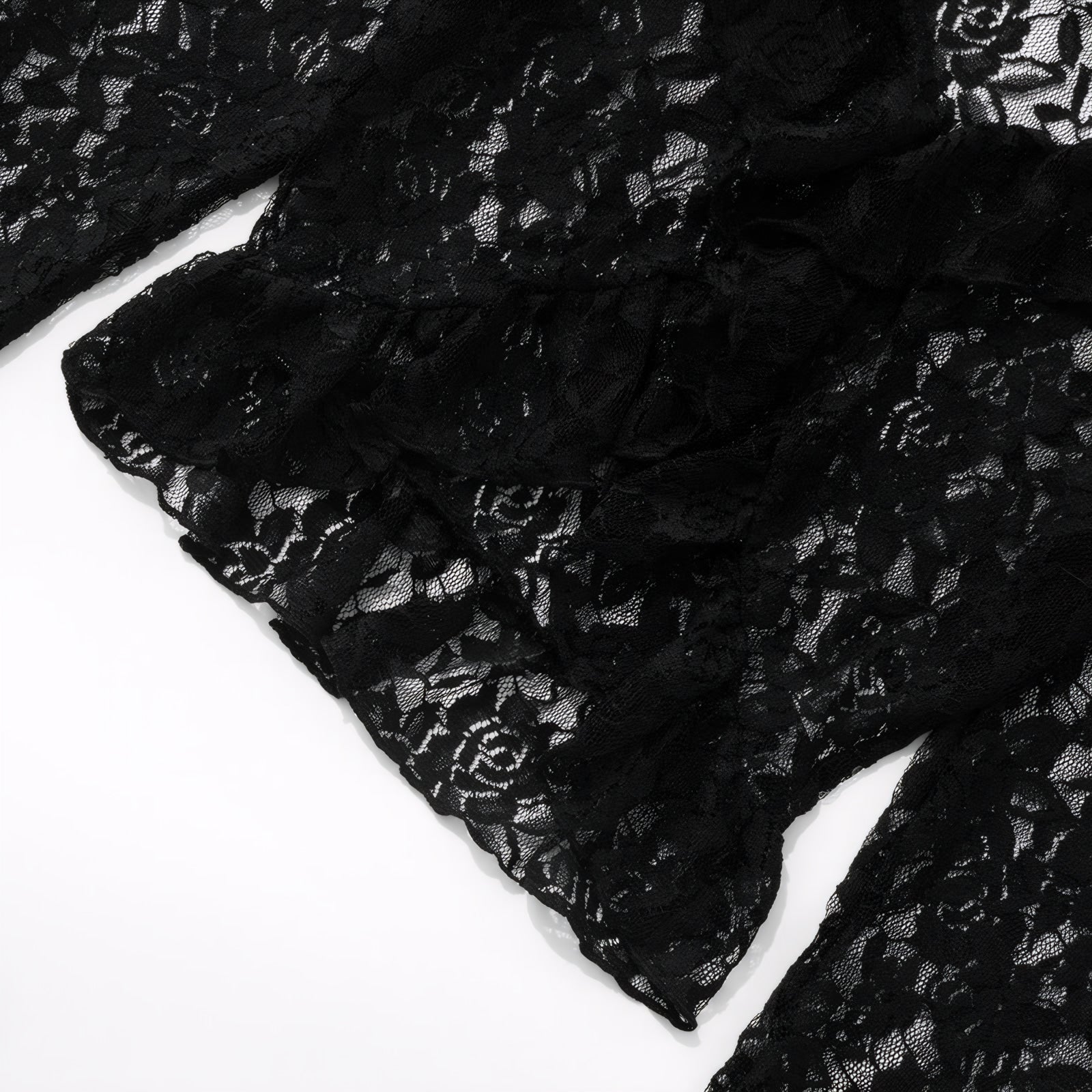 lace-spliced V-neck knit top